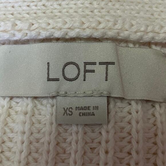 Ann Taylor LOFT Cream Ribbed Knit Long Sleeve Button Up Cardigan Sweater Top XS - Picture 3 of 4